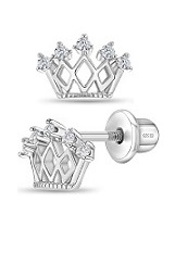 nice polished silver clear cubic zirconia crown baby birthstone earrings